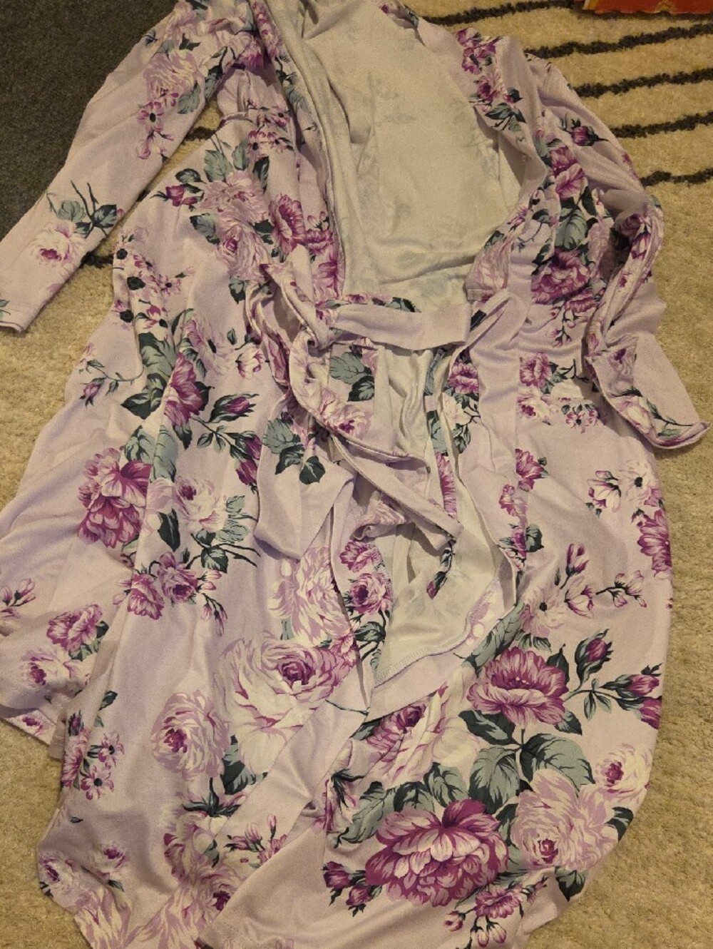 Floral Satin Sleep Robe & Newborn Swaddle And Headband Set - Lavender/Purple - Picture 3 of 5